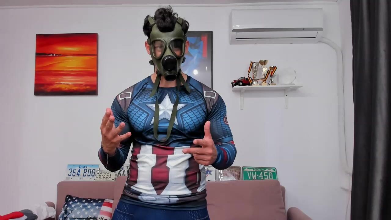 Captain America and his domination scene with a gas mask