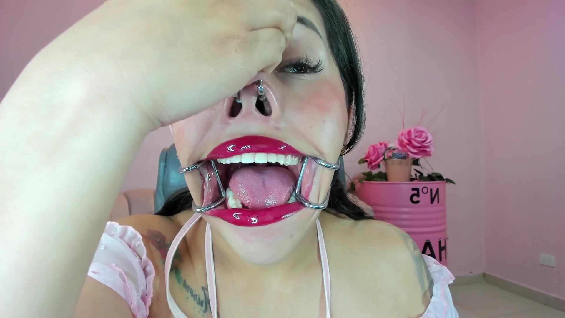 TIME BDSM Harness: nose hook + metal expander in your mouth