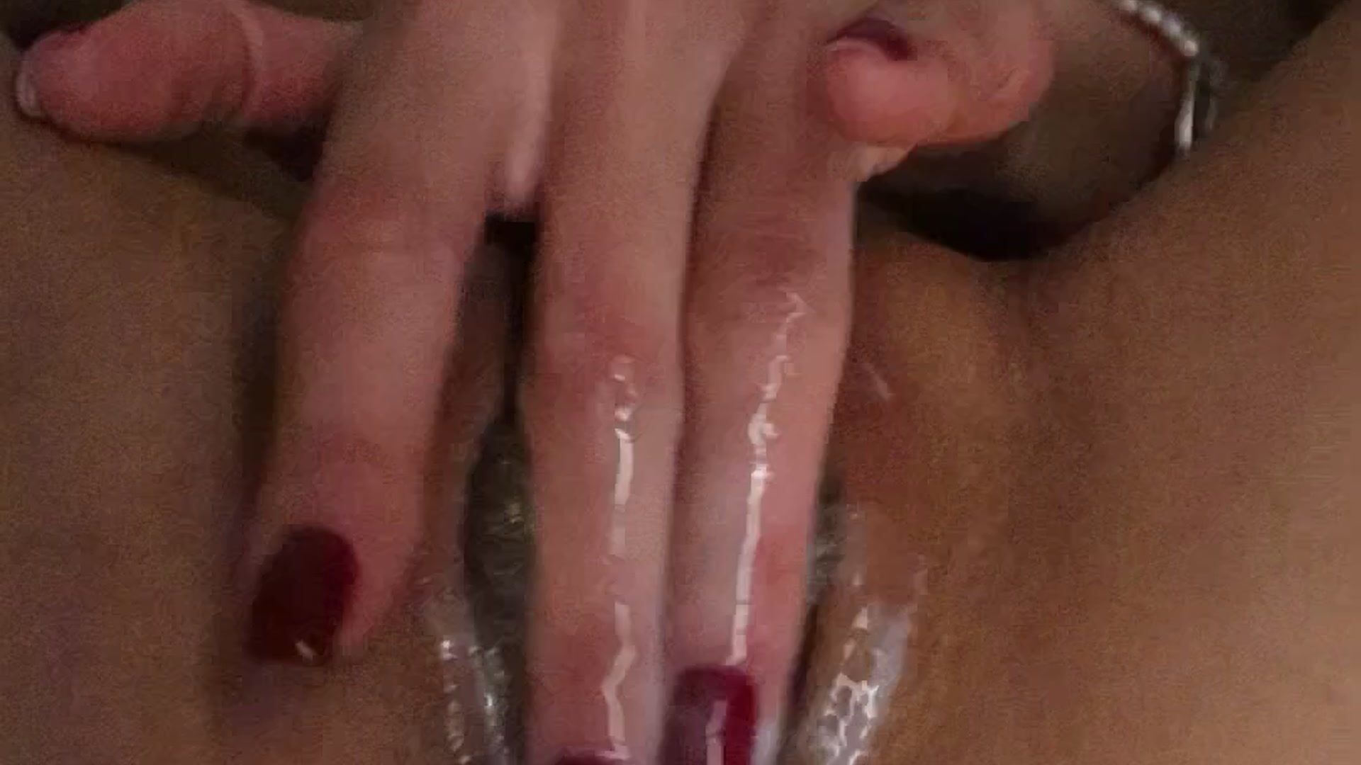 Fingering creamy pussy close up