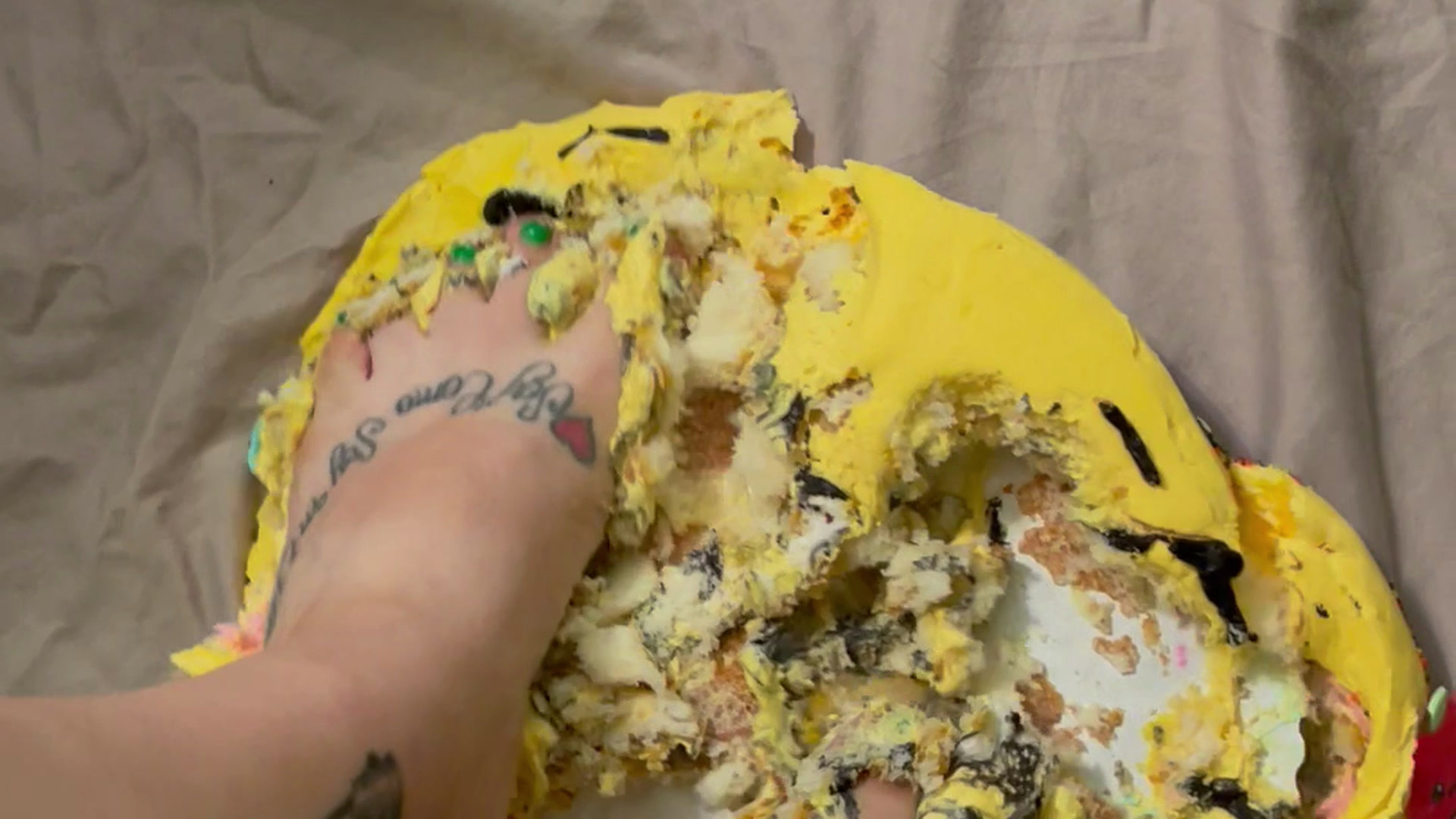 Smashing cake with my feet