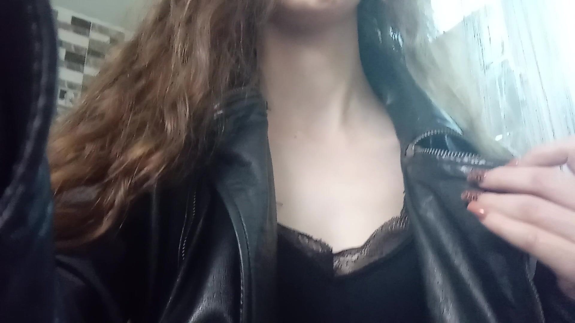 little teasing in leather jacket of selenna