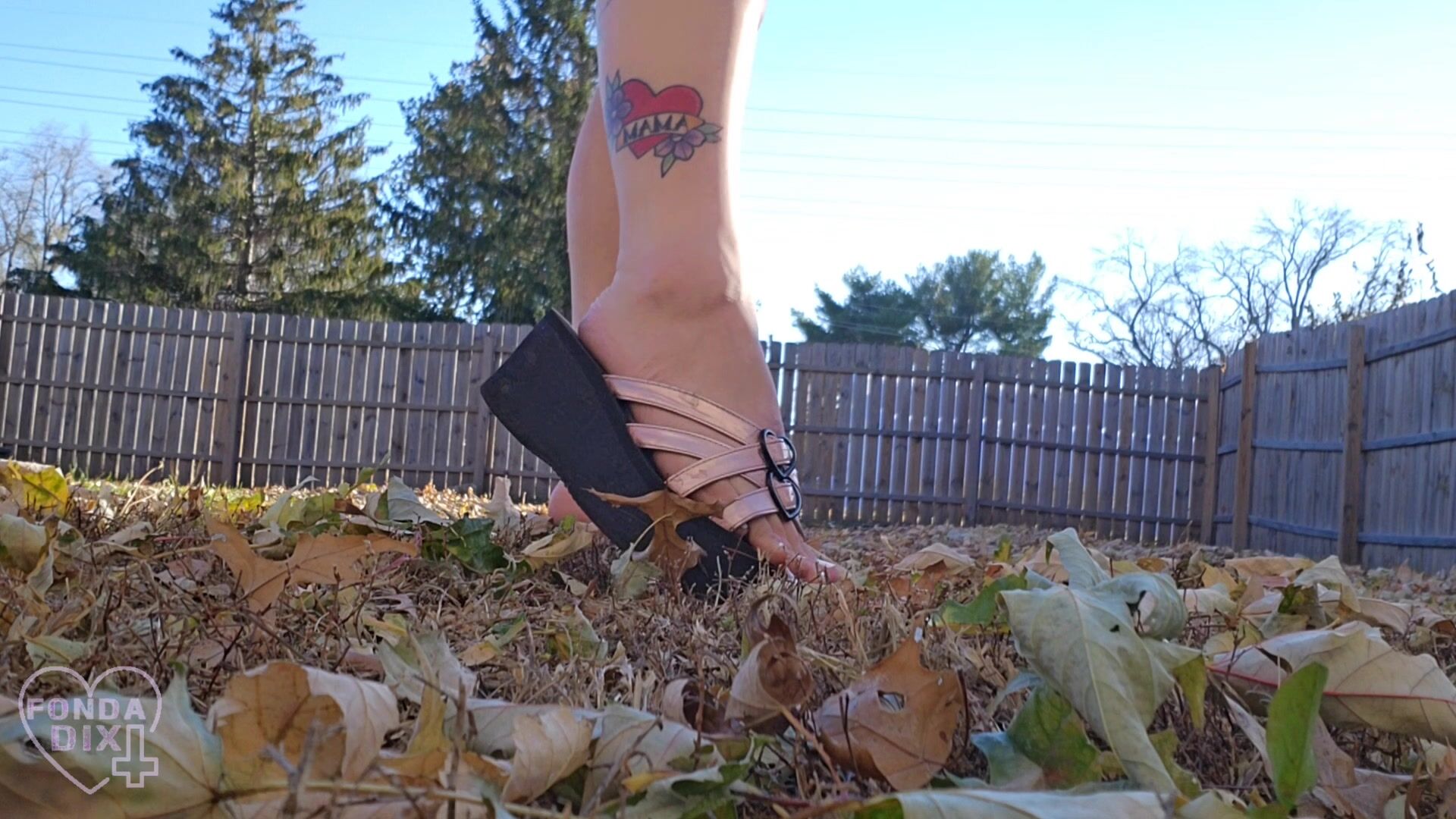 Step-sis uses her big feet to kick leaves in your face.