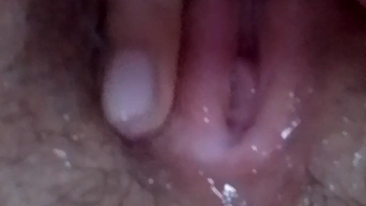 Little hairy and very wet pussy with cum inside