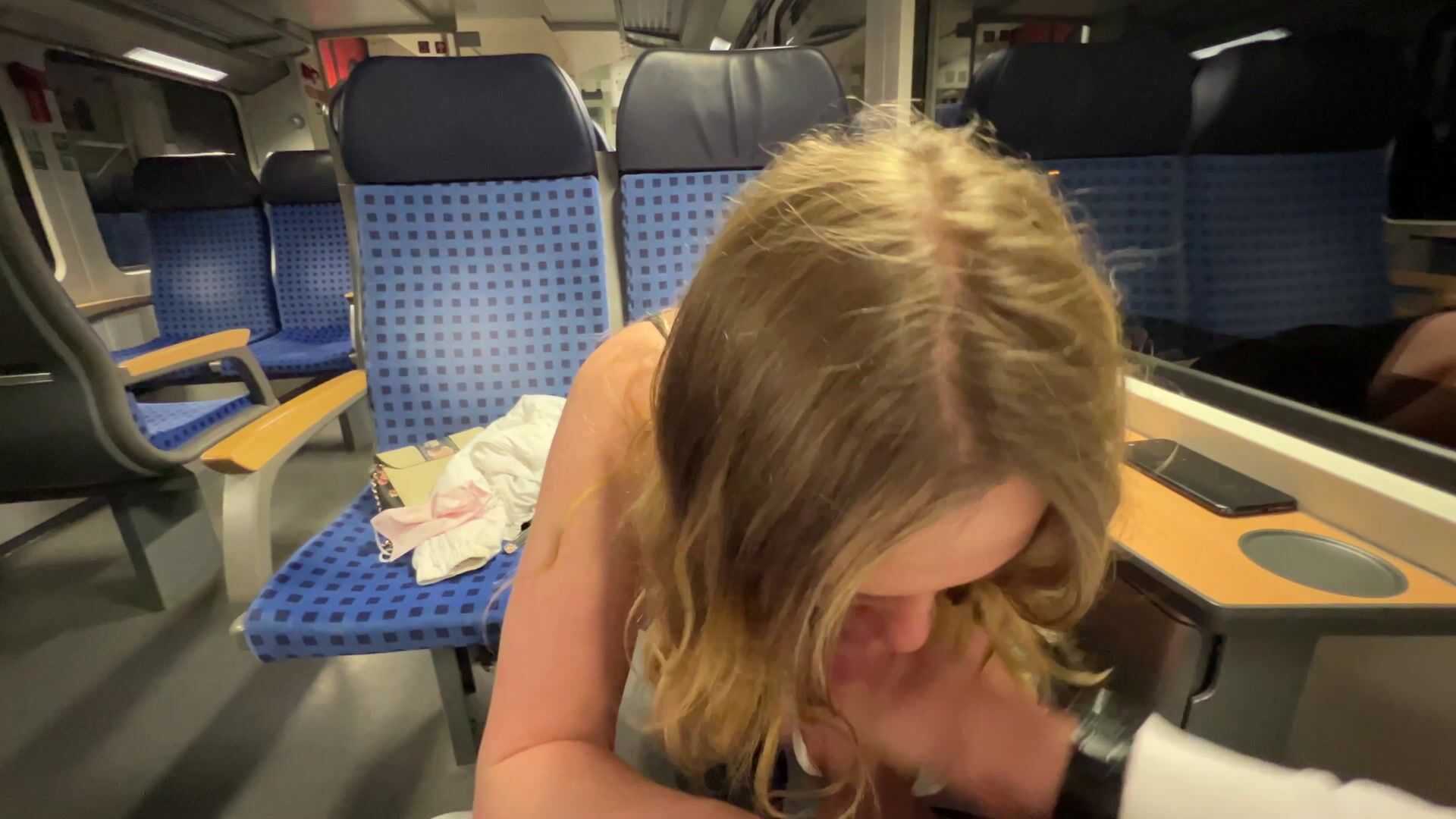 Cum in mouth inside a train