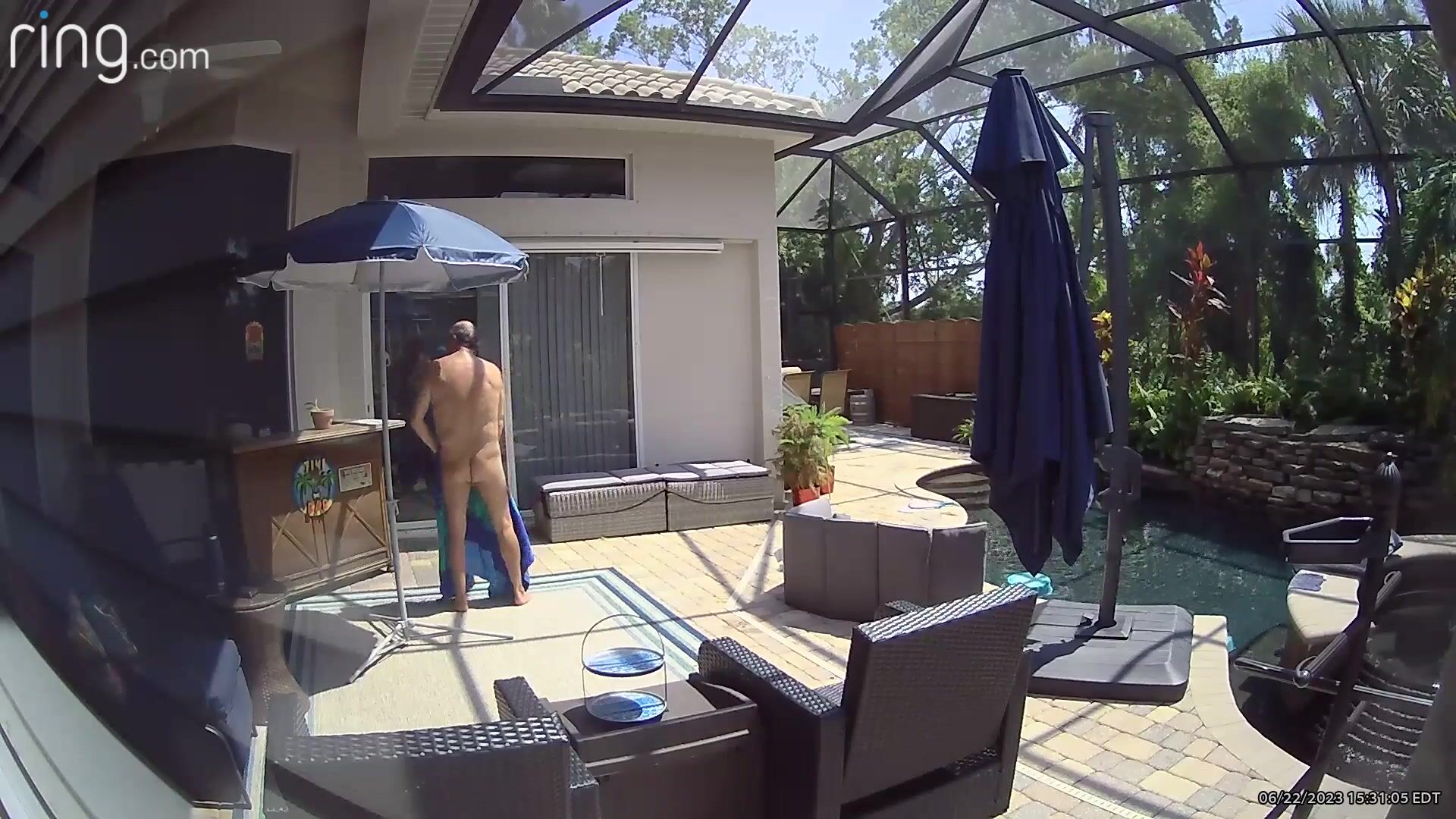 Security camera capture ne naked in pool area!