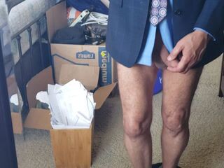 Suit, tie, jeans, barefoot slow strip until nude while tugging my cock after a video conference! - video by theclubist111 cam model