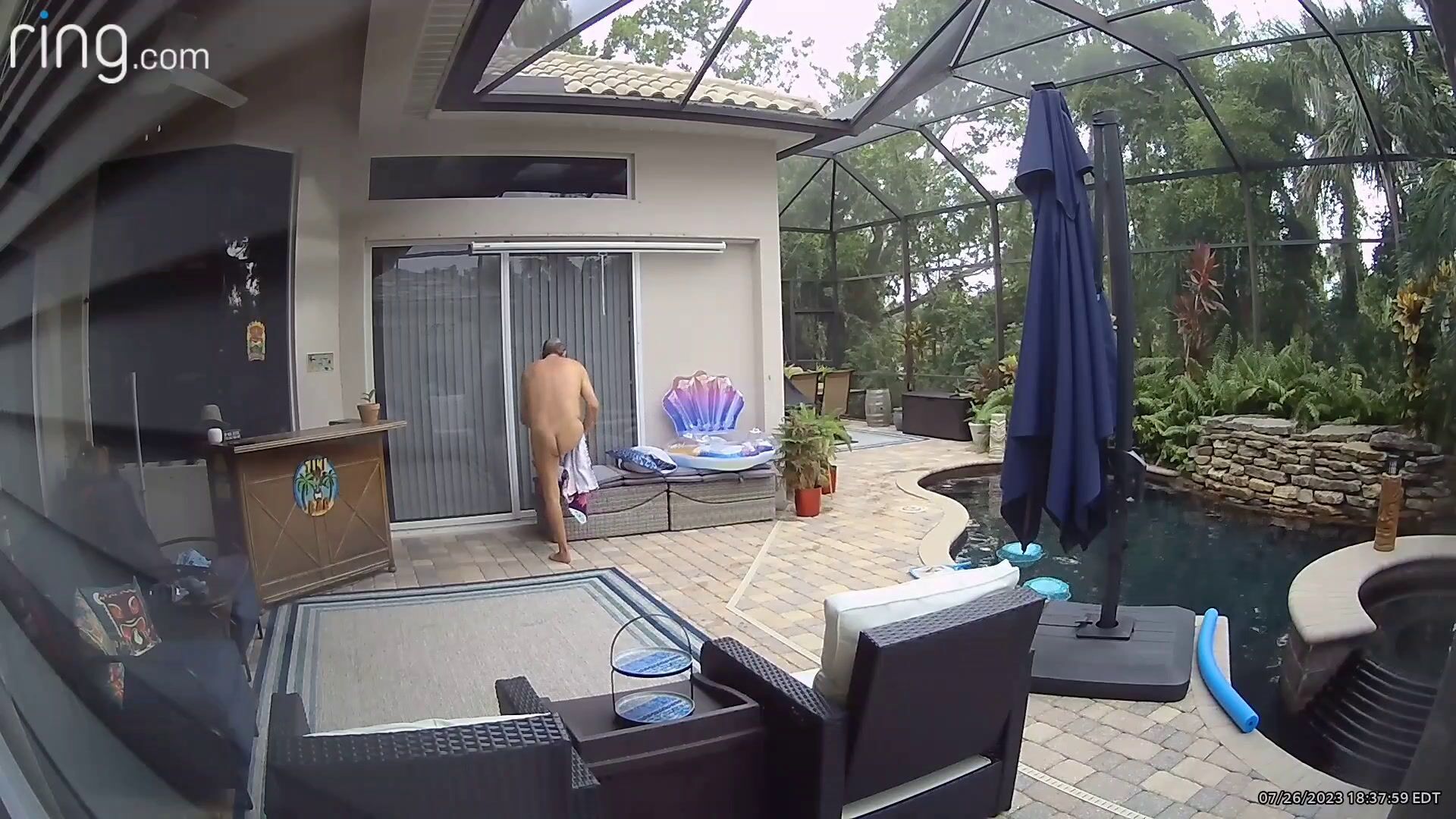 Ass drying naked on security camera