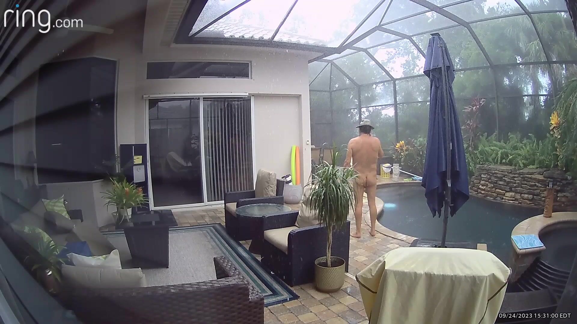 Naked in the rain Part 2 captured on Ring Security camera!