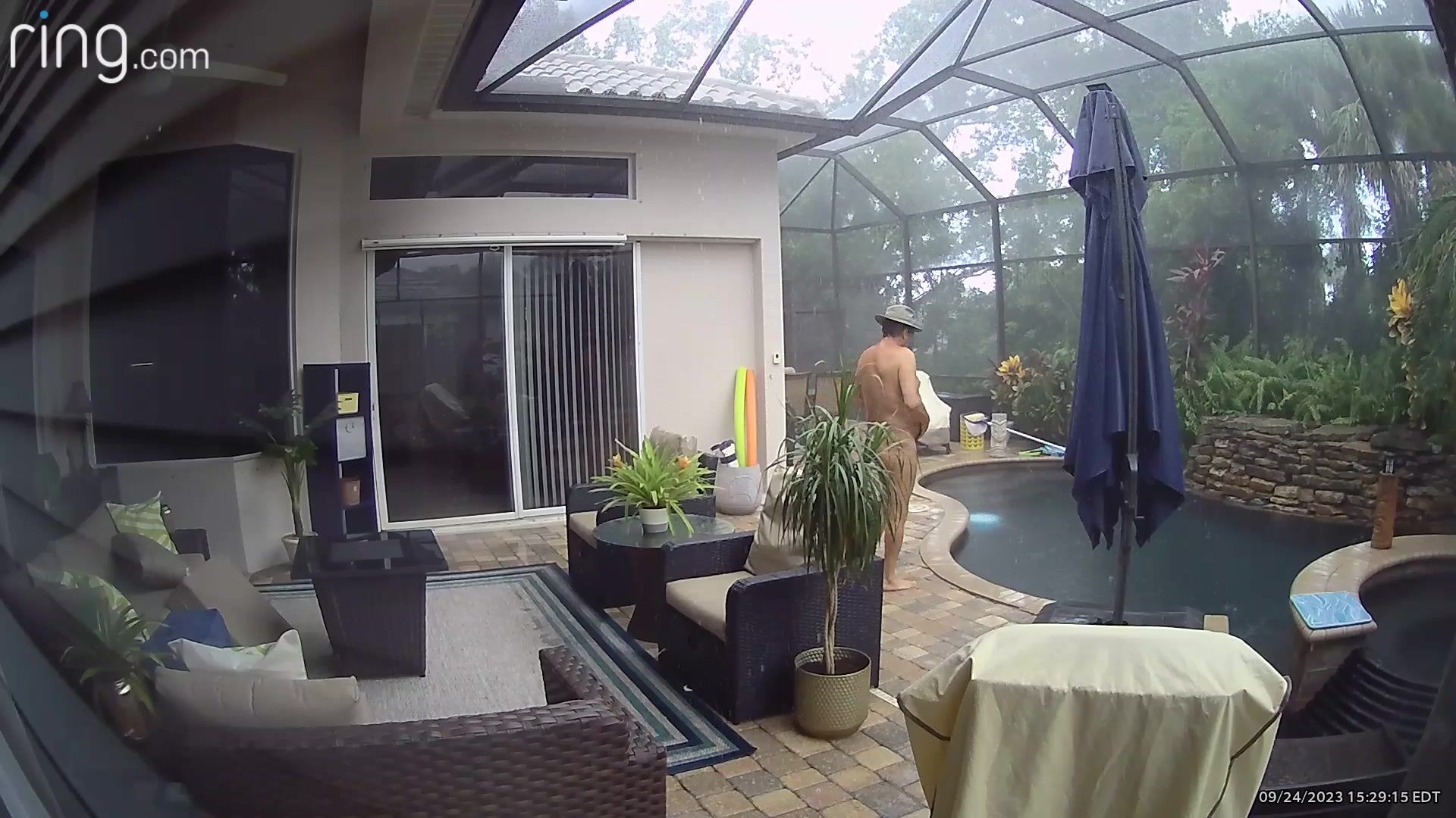 Naked in the rain Part 1 captured on Ring Security camera!