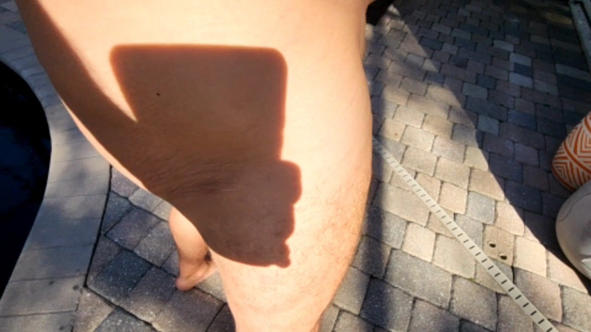 Hard cock walking around my pool and fun naked shadows!