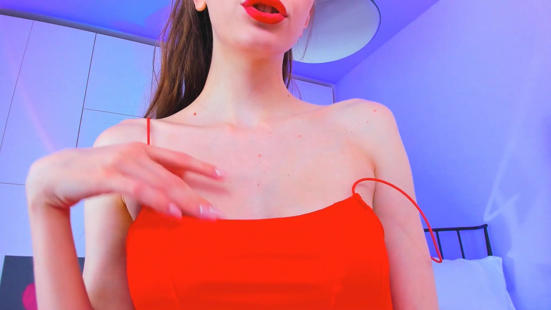 Juicy Red Lips and Nipples Tease