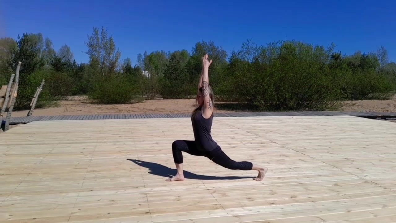 Yoga on the beach in spring