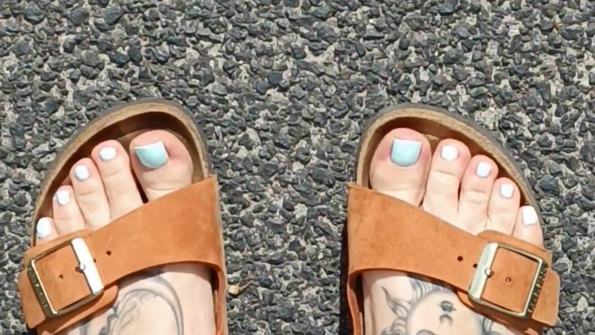 Summer feet in birkenstock, light blue toes