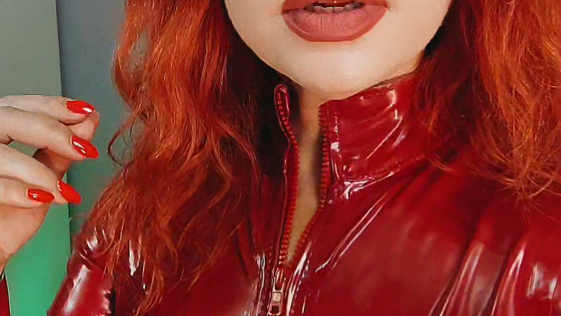 Red latex catsuit