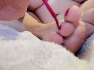 Painting Finger and Toenails Red for Christmas