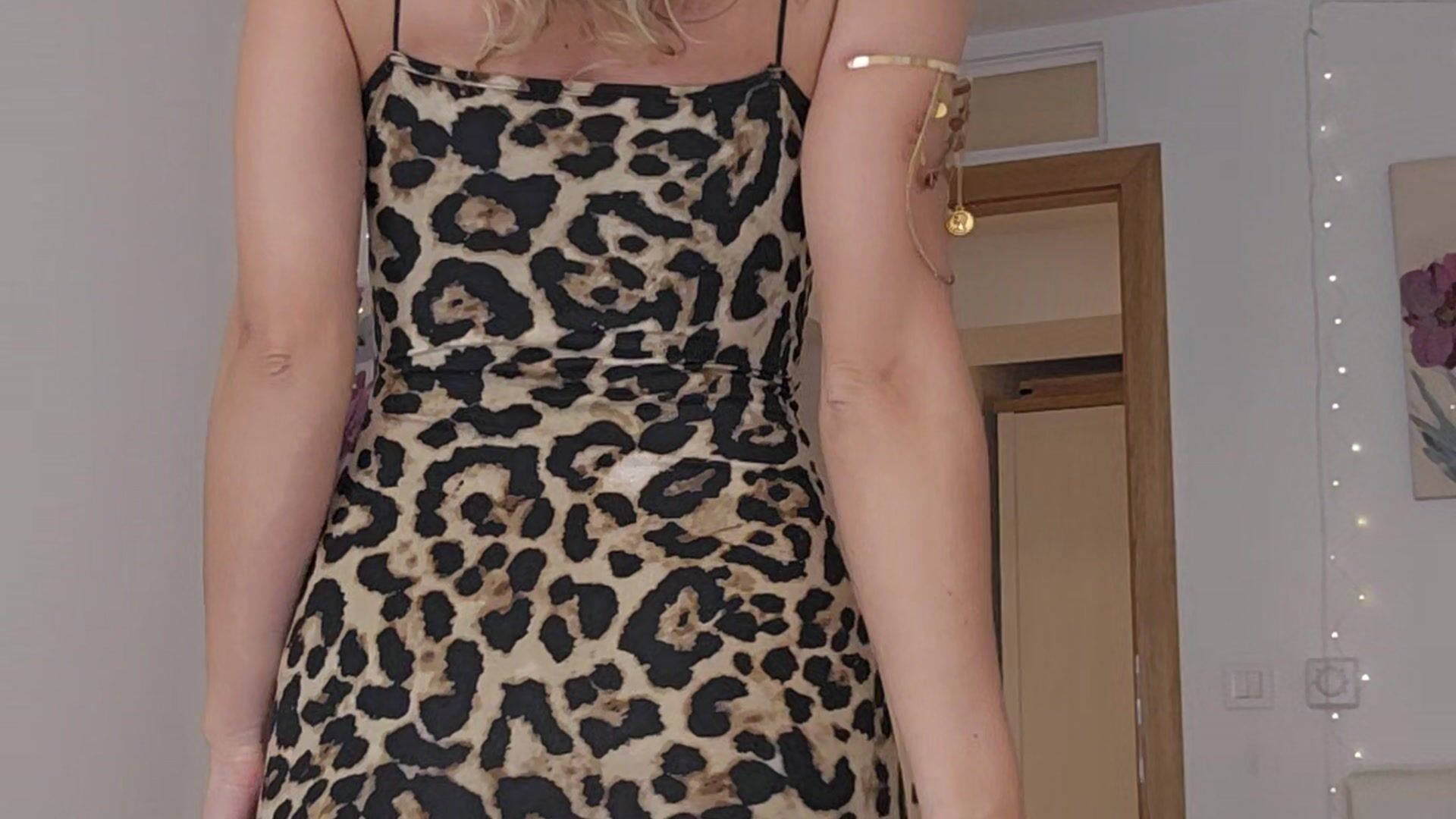 Modeling my new leopard dress