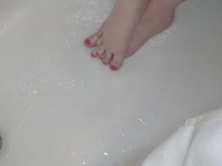 Little red toe nails in the steamy hot shower <3