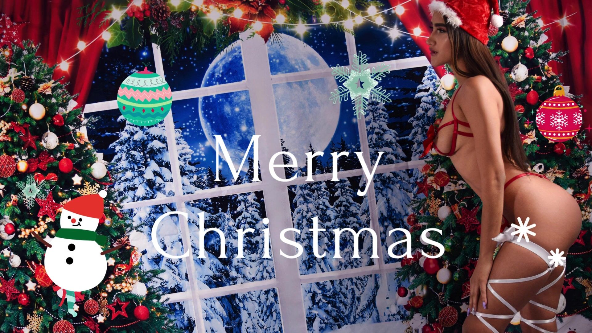 White Red Green Animated Merry Christmas Greeting Postcard Video (2)