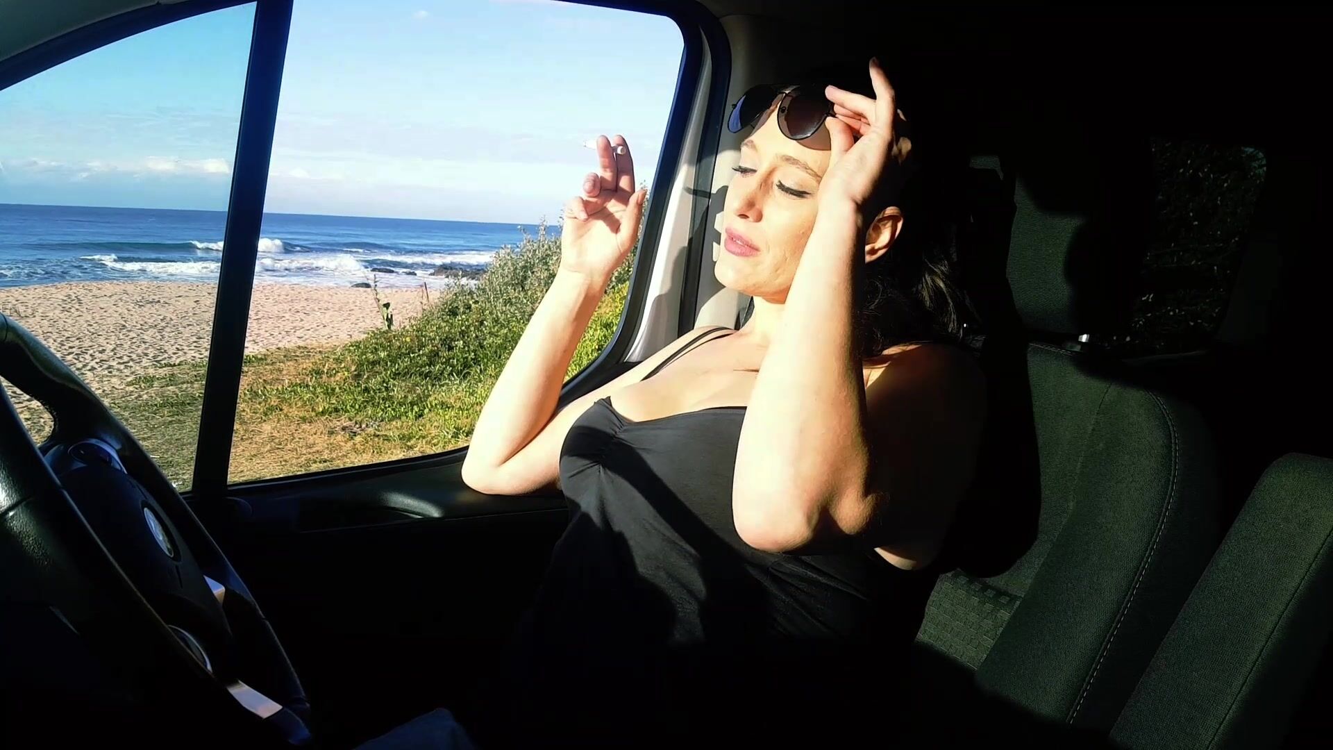 Car Smoking Vid -At Beach (Topless)