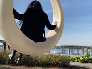 Me in the park (pt2) wearing pantyhose and boots