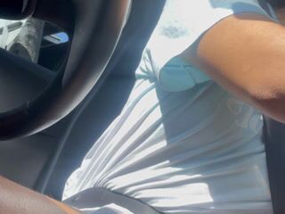 Teasing my tits driving car