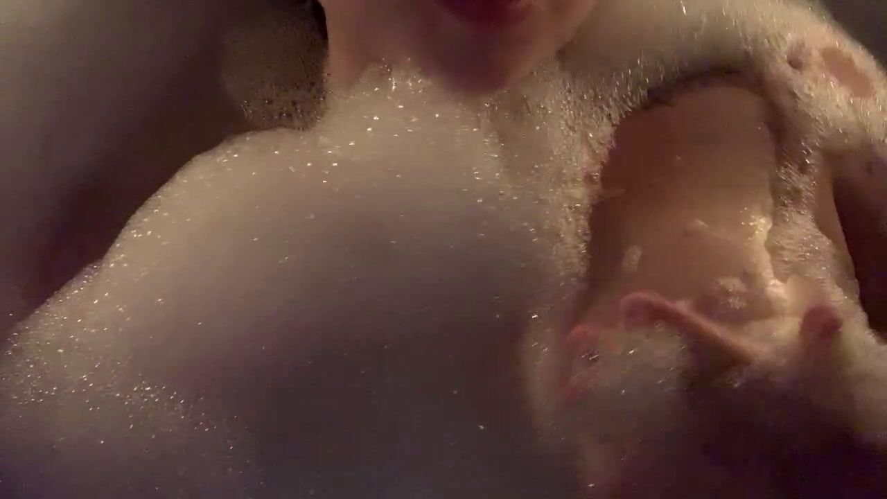 Bubble bath on my hard nipples