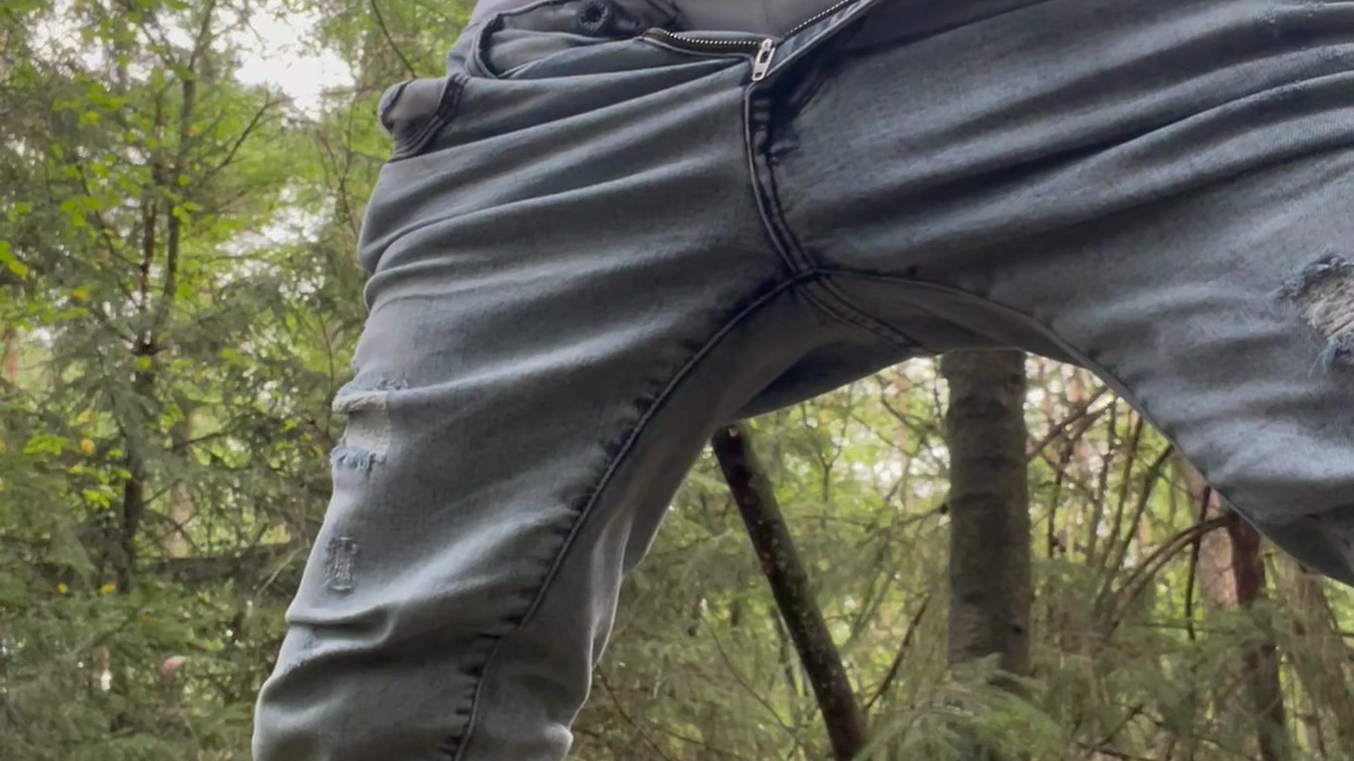 Big balls full of cum, jerking in forest with jeans and underwear